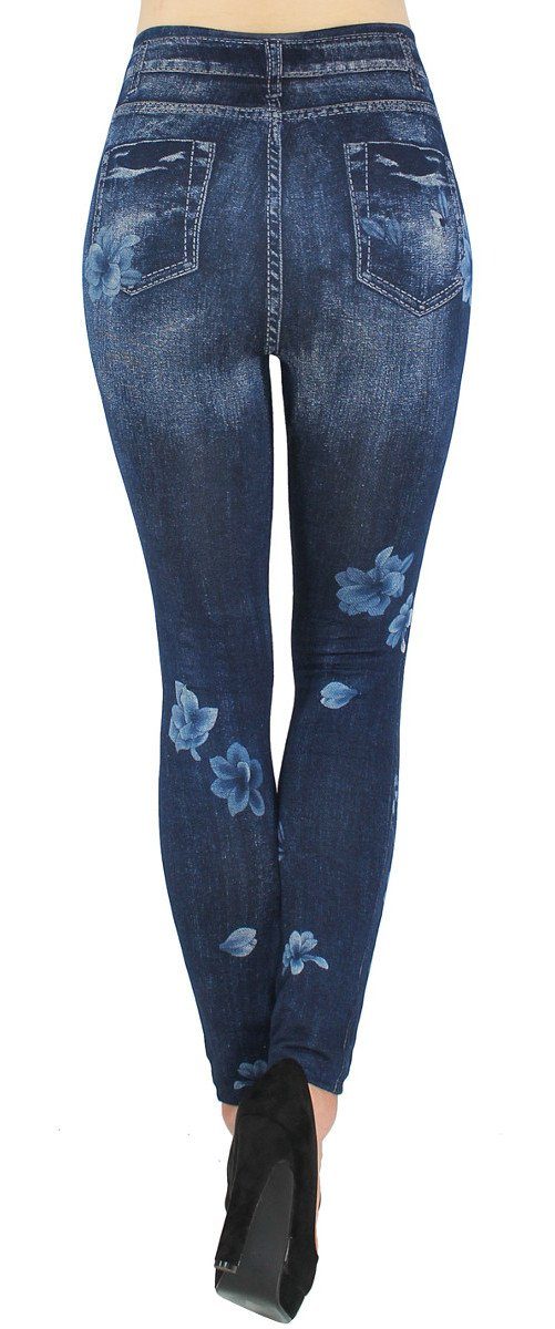 dy_mode Thermoleggings Thermo Leggings Damen Jeggings Gefüttert Jeans-Optik Thermohose elastischem Bund