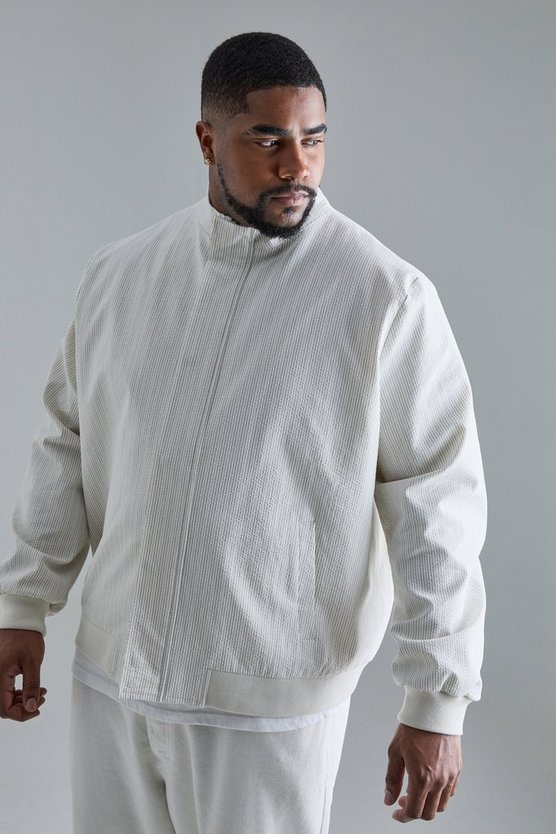 Plus gestreifte Seersucker Jacke mit Trichterkragen