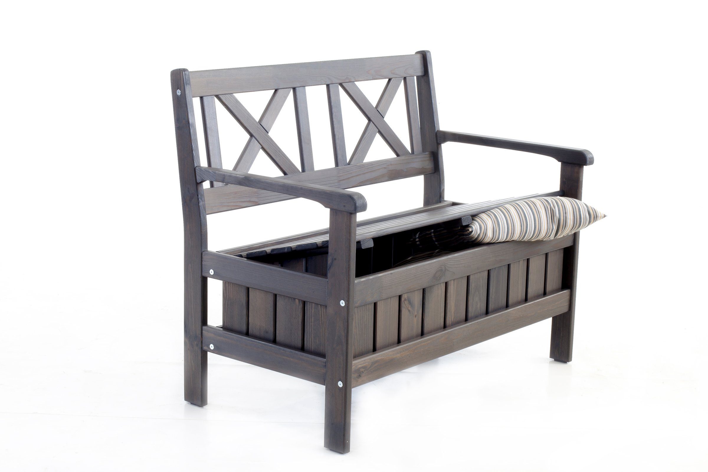 Home Feeling Gartenbank 2er Massivholz Truhenbank EVJE, ca. 108x63x88 cm, Taupegrau