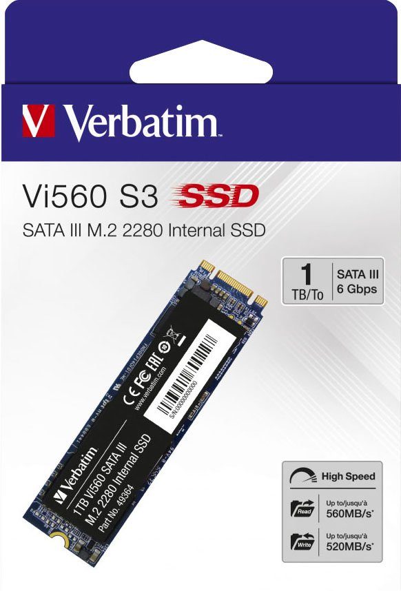 Verbatim Vi560 S3 M.2 interne SSD (1 TB) 560 MB/S Lesegeschwindigkeit, 520 MB/S Schreibgeschwindigkeit