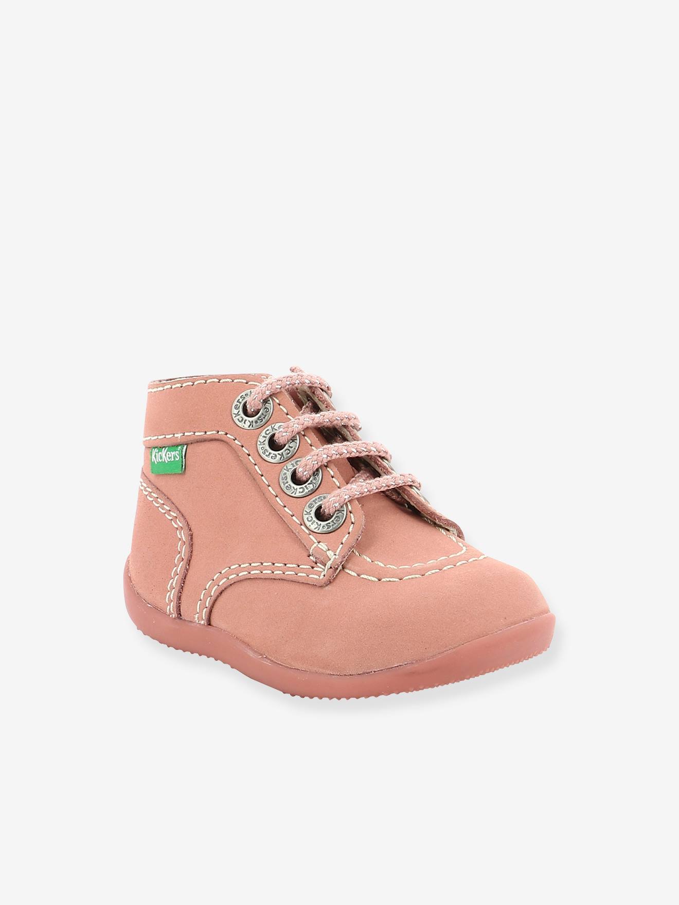 Bottillons cuir bébé fille Bonzip 2 KICKERS® 1ers pas beige imprimé