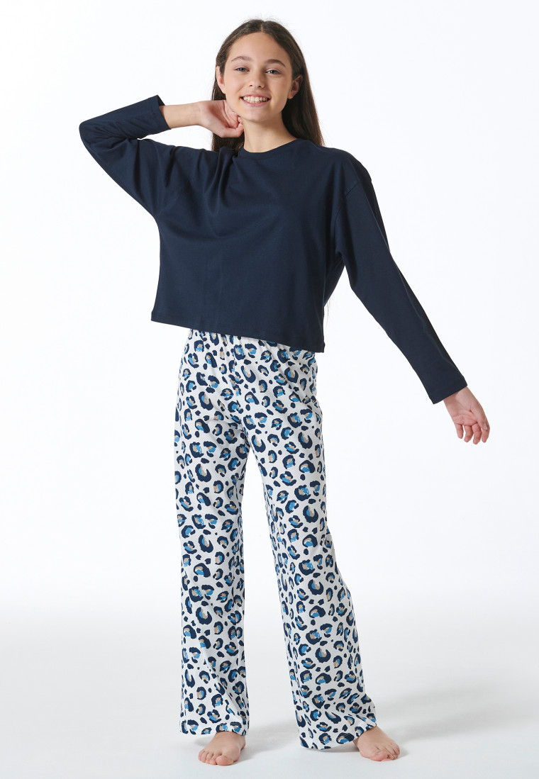 Schlafanzug lang Leoparden-Muster blau - Nightwear