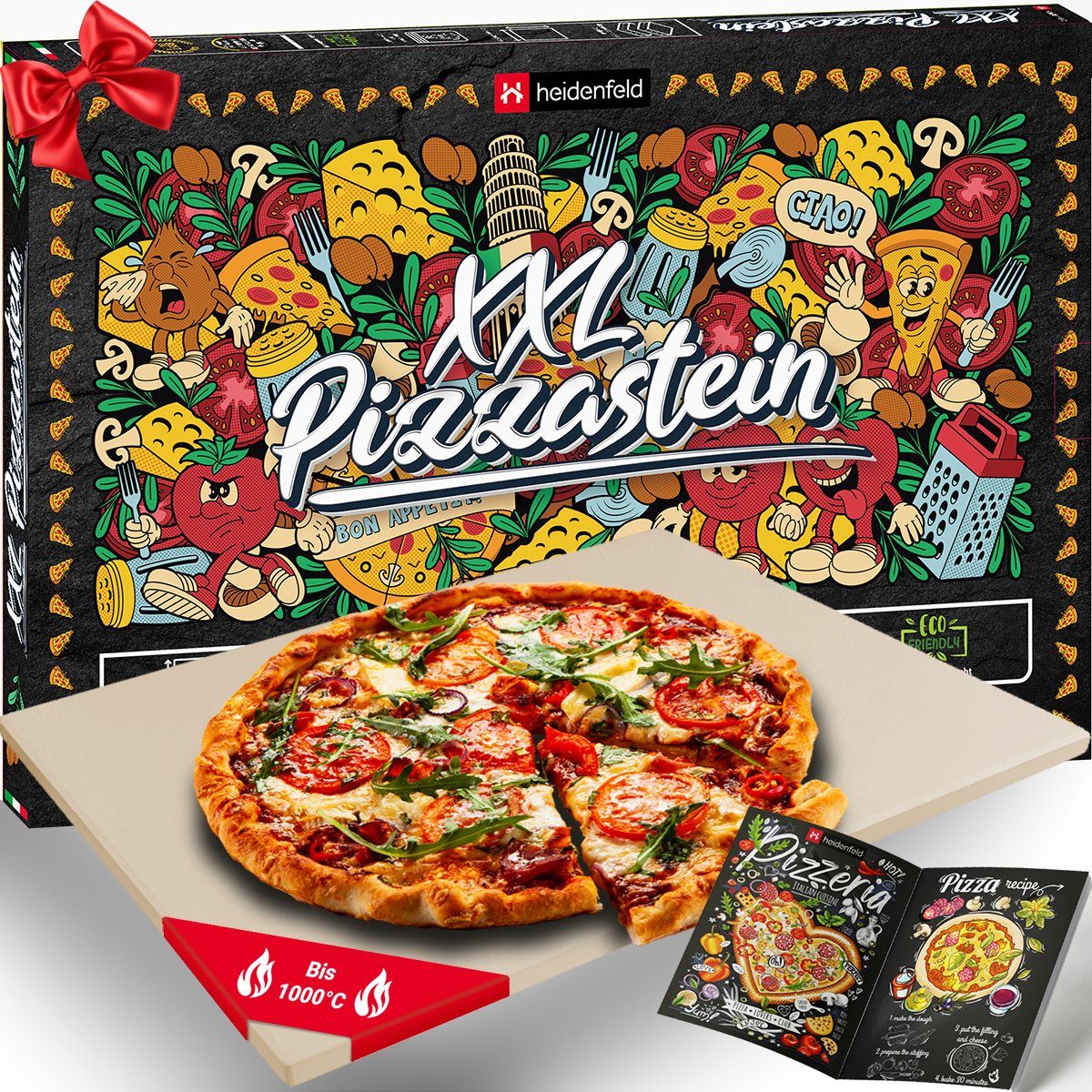 Heidenfeld Pizzastein für Backofen 46,5 x 35,5 x 1,5 cm - Deutsche Qualitätsmarke, Cordierit, (rechteckig, 1-St., rechteckig Pizzastein für Grill), Cordierit - Gasgrill - Steinplatte