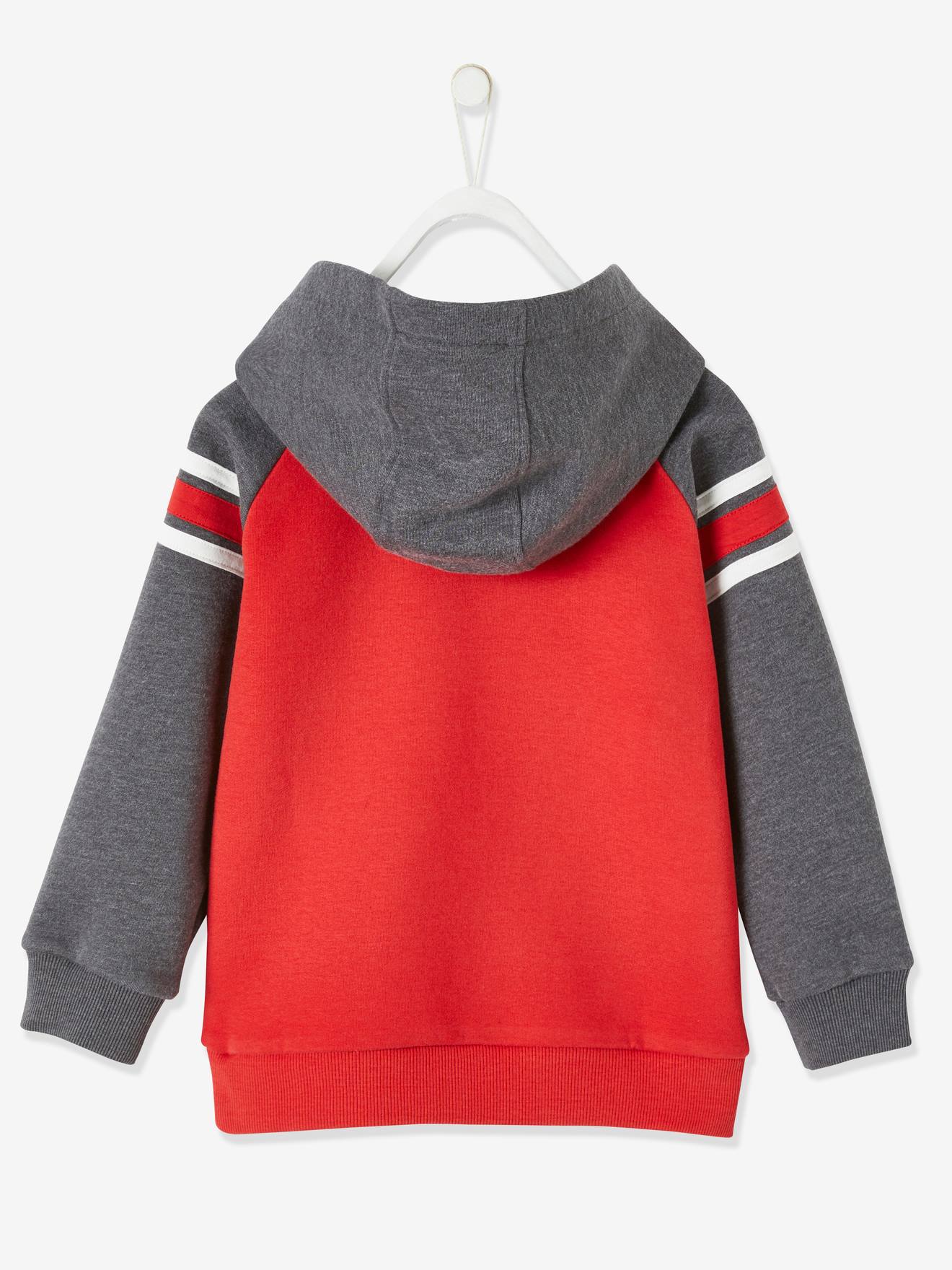 Sweat à capuche garçon motif graphique manches raglan rouge