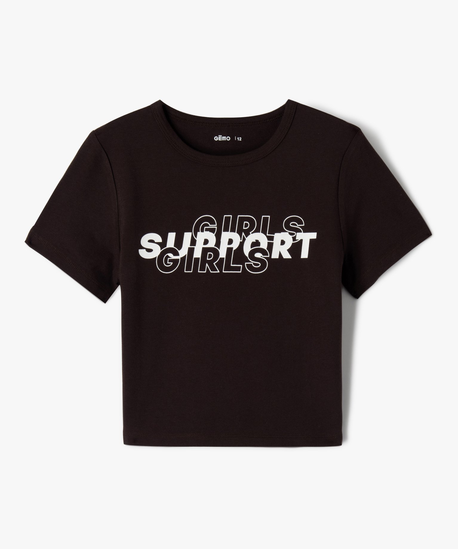 Tee-shirt fille coupe courte avec message sur le buste marron | GEMO