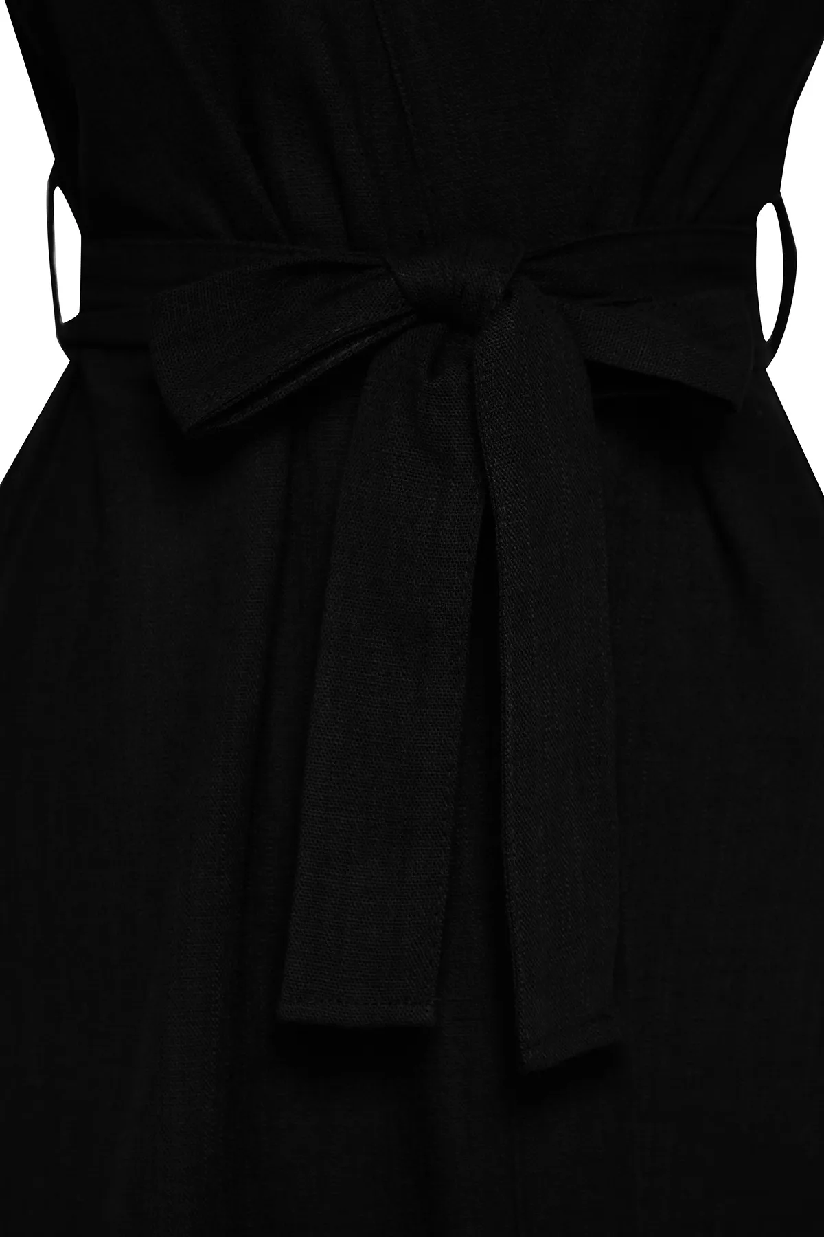 Trendyol Collection  Schwarzer Maxi-Kimono und Kaftan in gewebter Leinenoptik mit Gürtel TBESS23KM00058