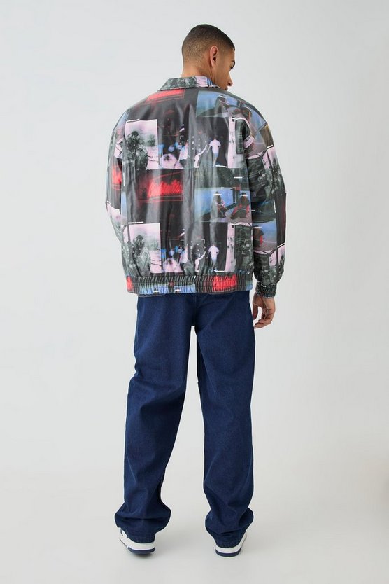 Oversize Bomberjacke mit Kragen und Print