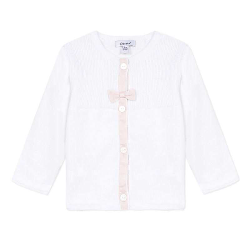 Cardigan en tricot blanc nœud rose naissance Absorba