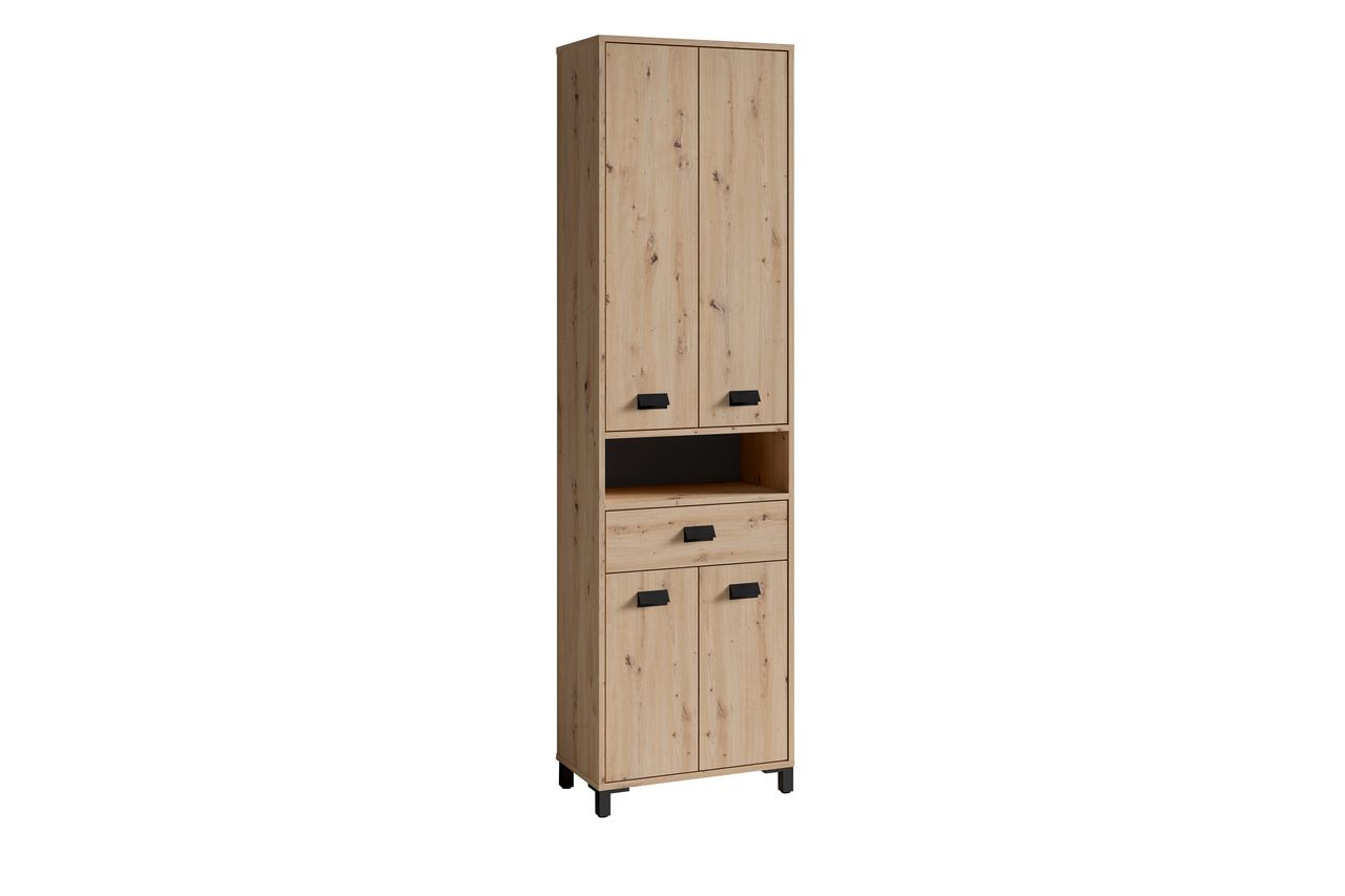 byLiving WELLNESS Hochschrank, Breite 54 cm, Eiche-Optik, Alu/Kunststoff schwarz