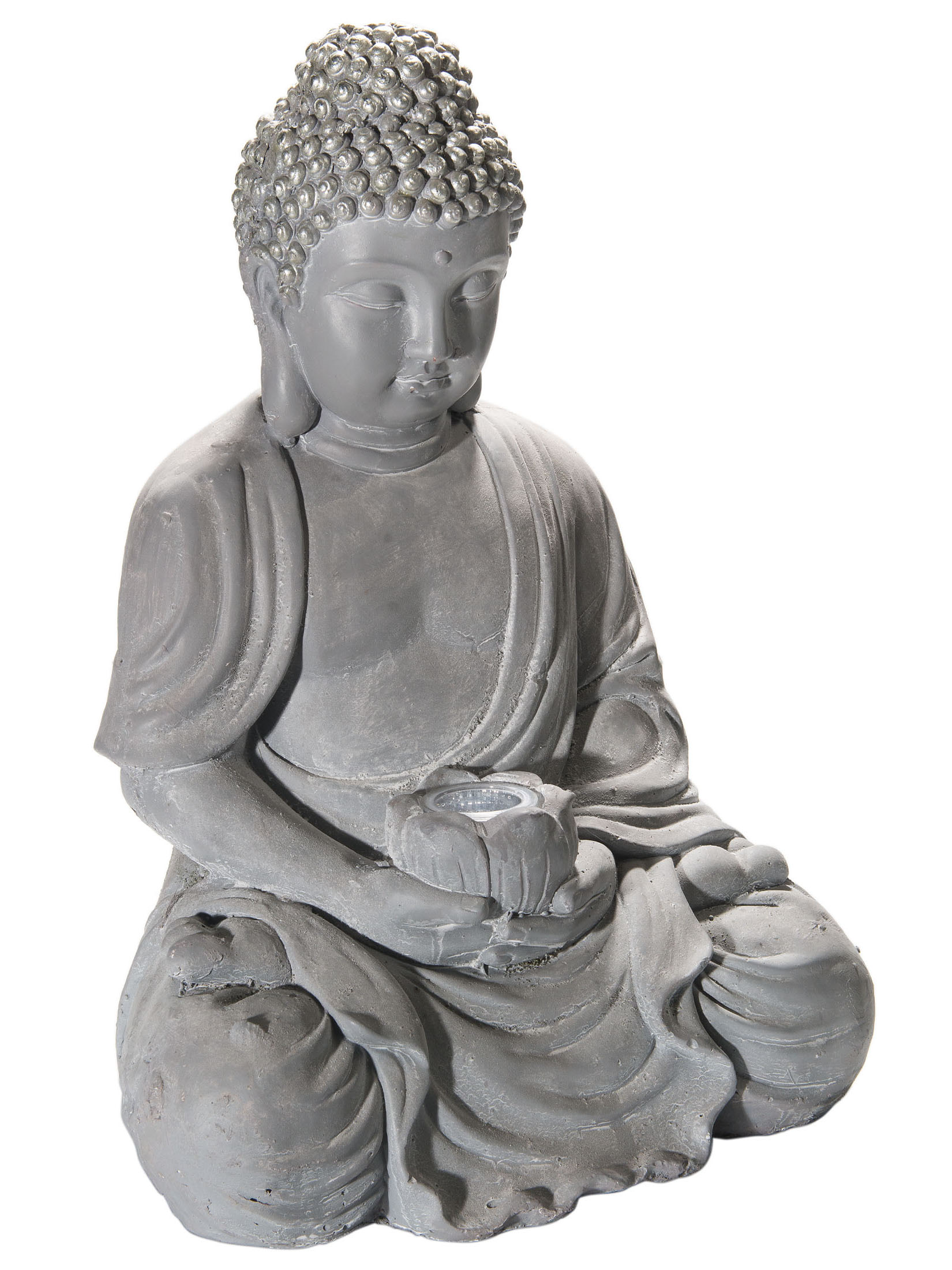 Sitzender Buddha Figur, Hellgrau