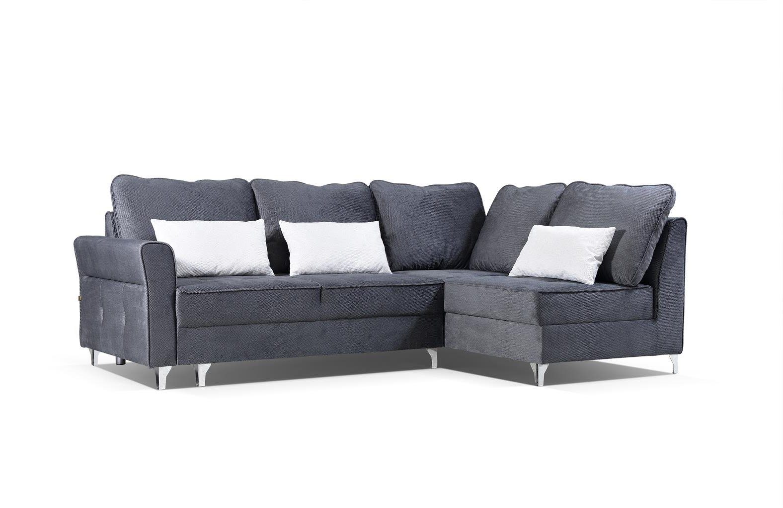 Beautysofa Polsterecke Hilton L, Ottomane links oder rechts, mit Metallbeine, Velour Polsterecke, Eckcouch mit Schlaffunktion und Hocker