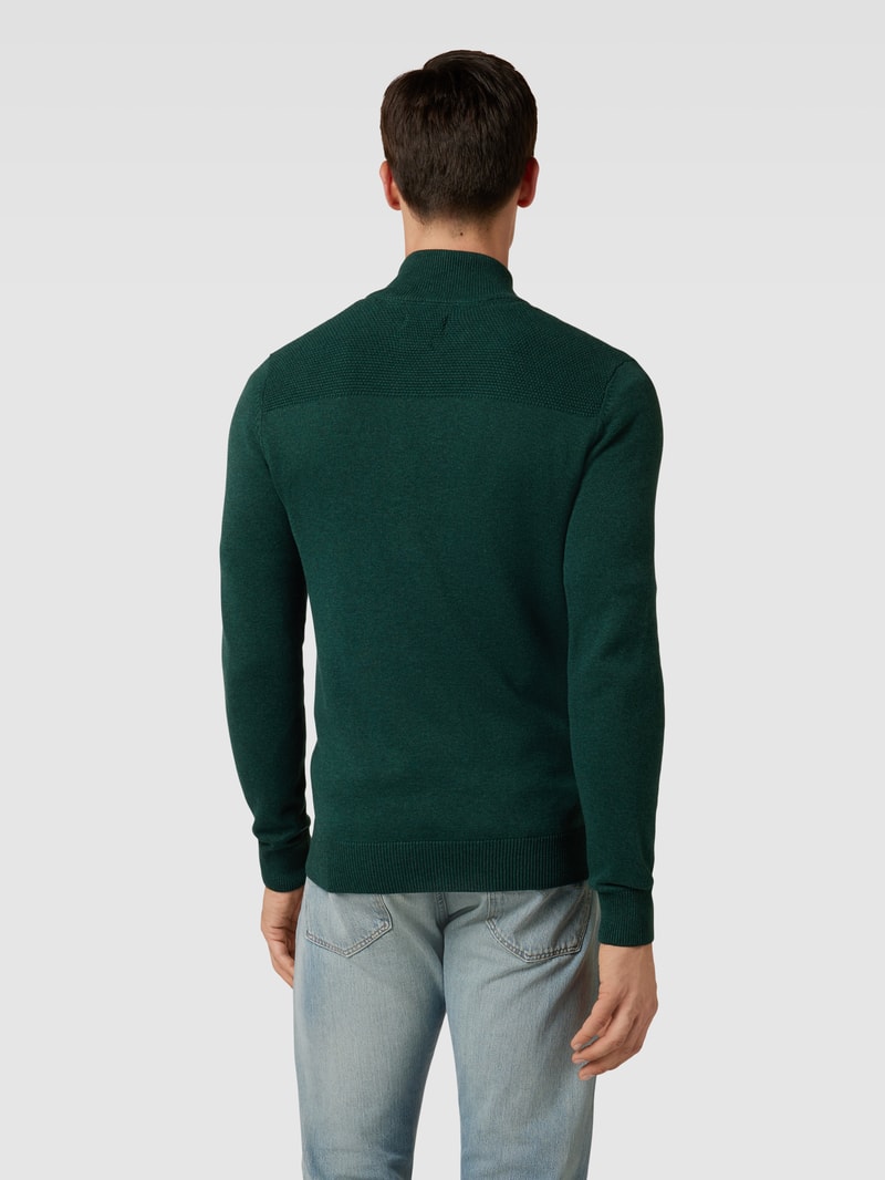 Strickjacke mit Stehkragen in dunkelgrün meliert