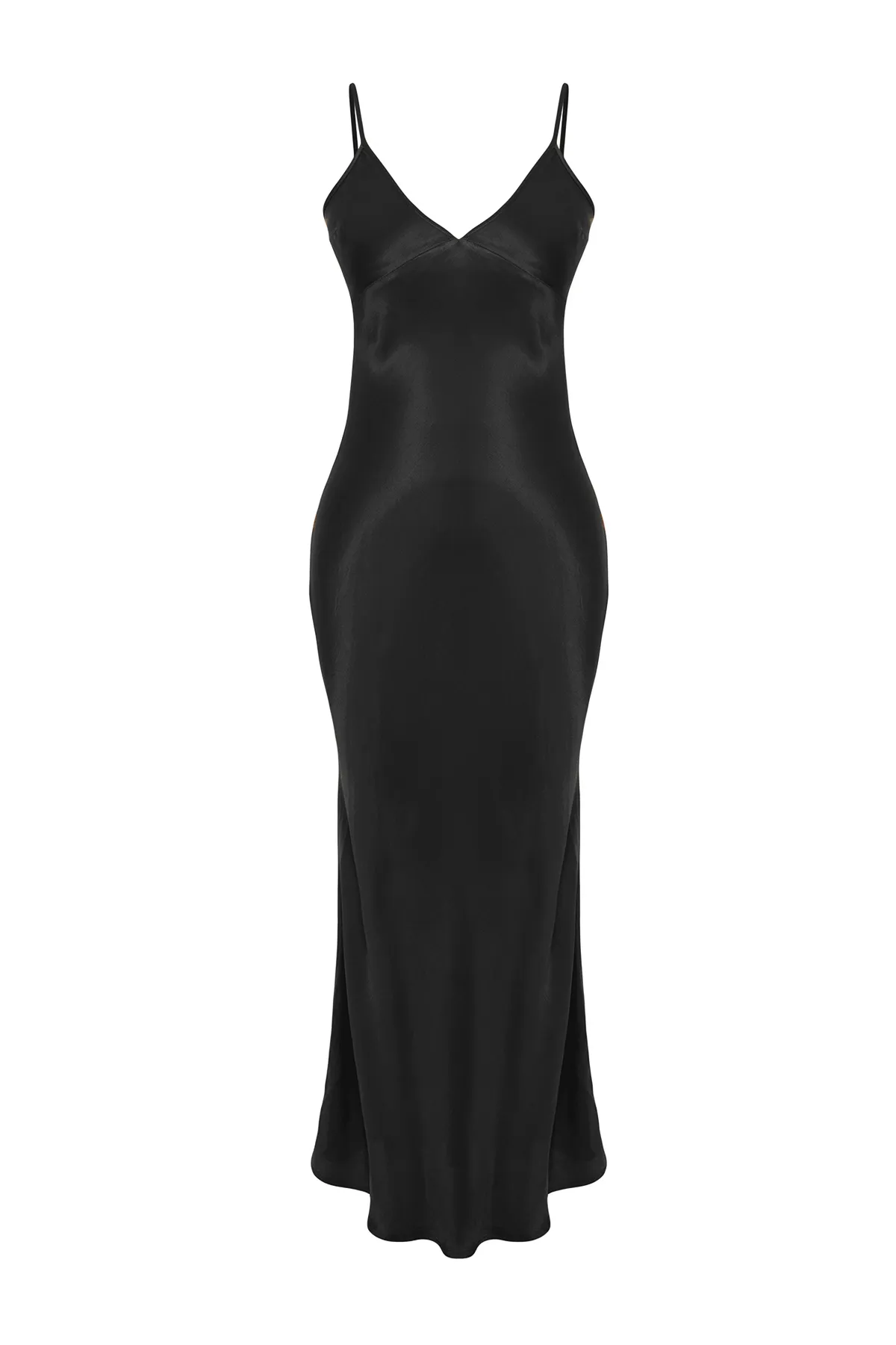 Trendyol Collection  Schwarzes, gerade geschnittenes Maxi-Webkleid mit Trägern TWOSS24EL00163