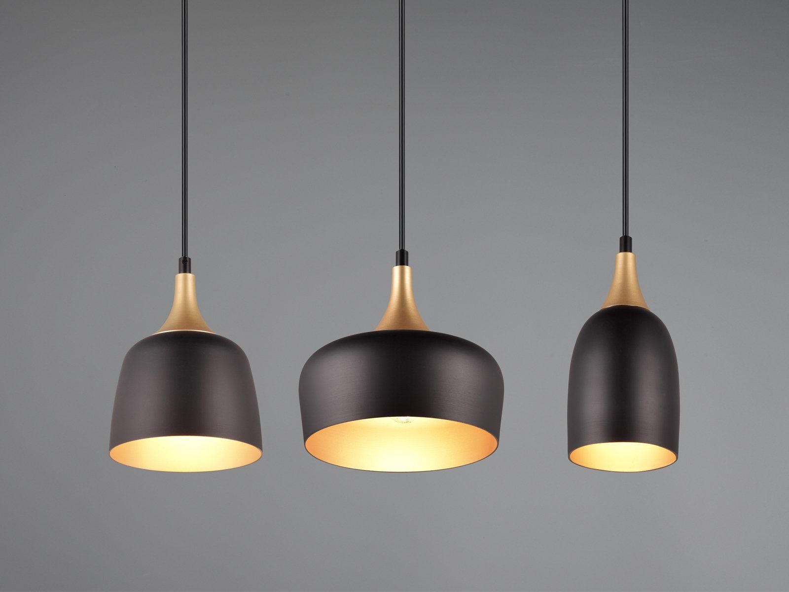 meineWunschleuchte LED Pendelleuchte, Dimmfunktion, LED wechselbar, warmweiß, Designer Balken-Lampe übern Esstisch 3 flammig Schwarz Gold dimmbar