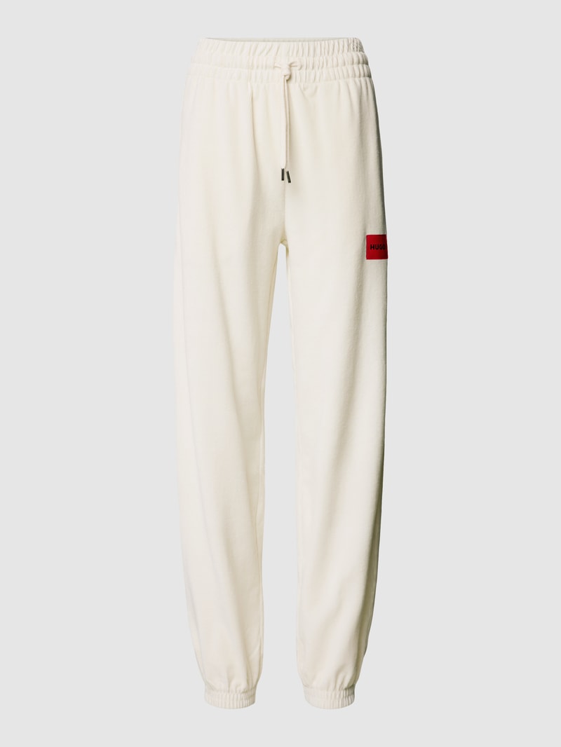 Regular Fit Hose aus Samt mit Label-Patch in offwhite