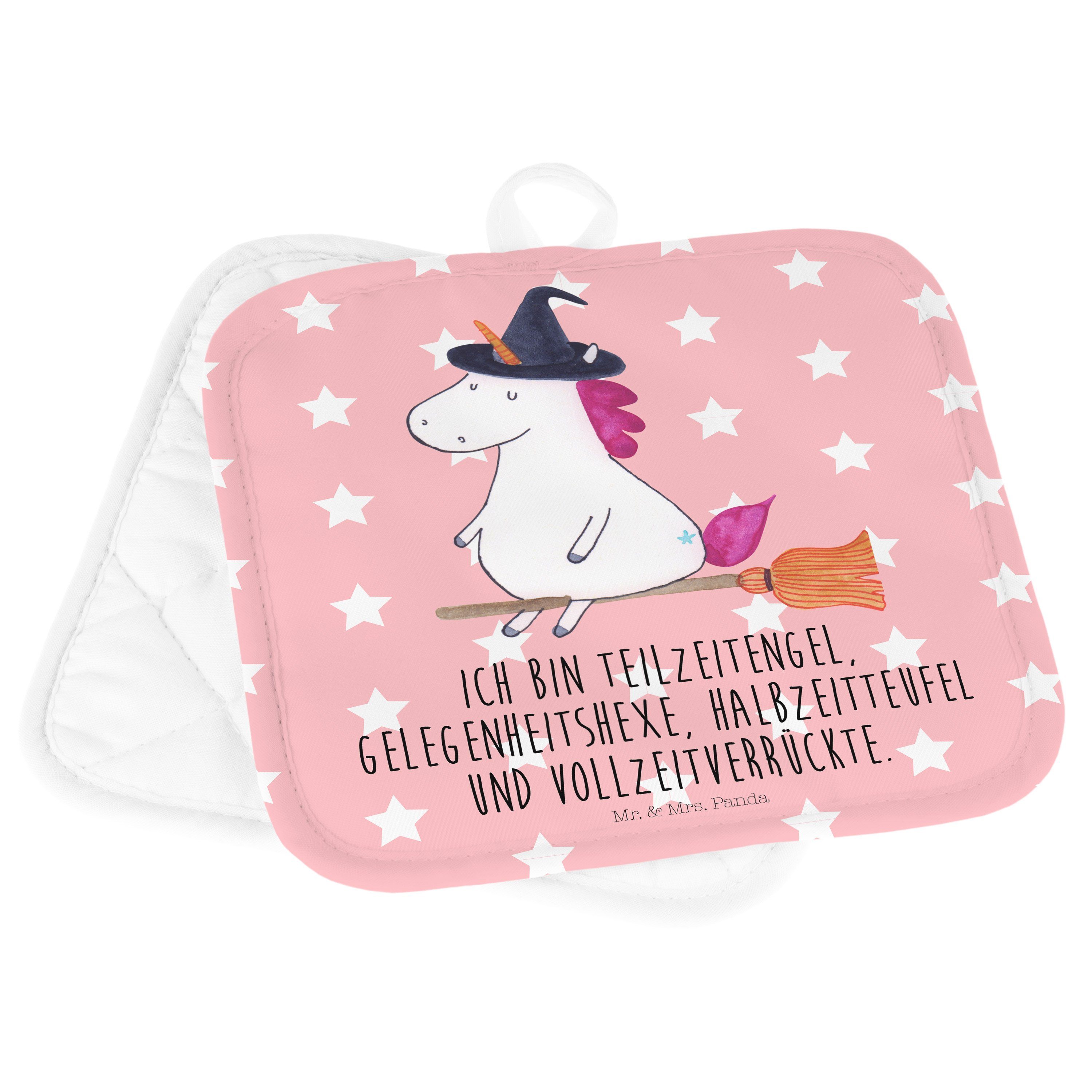 Mr. & Mrs. Panda Topflappen Einhorn Hexe - Rot Pastell - Geschenk, Unicorn, Ehefrau, Topflappen S, (1-tlg)