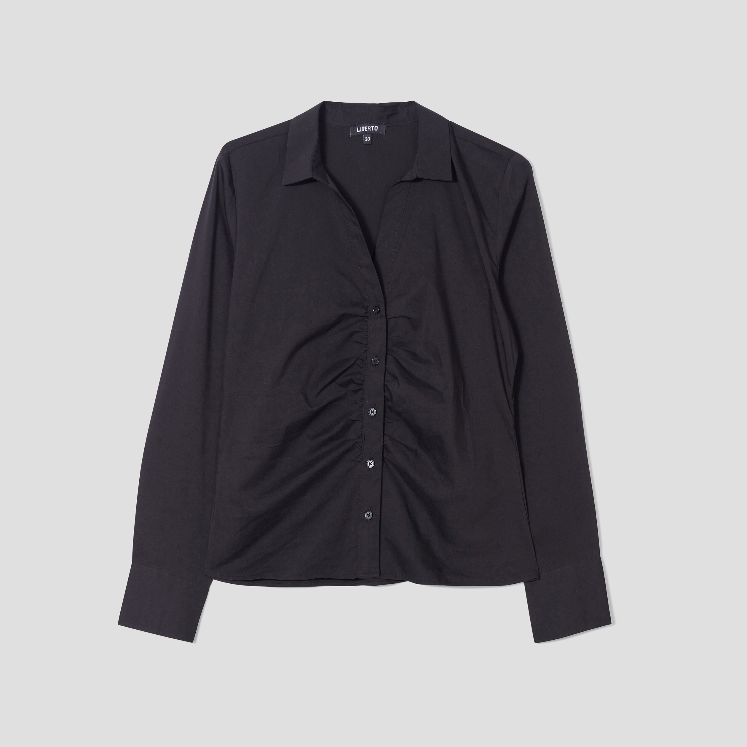 Chemise froncée cintrée satin Liberto noir femme | La Halle