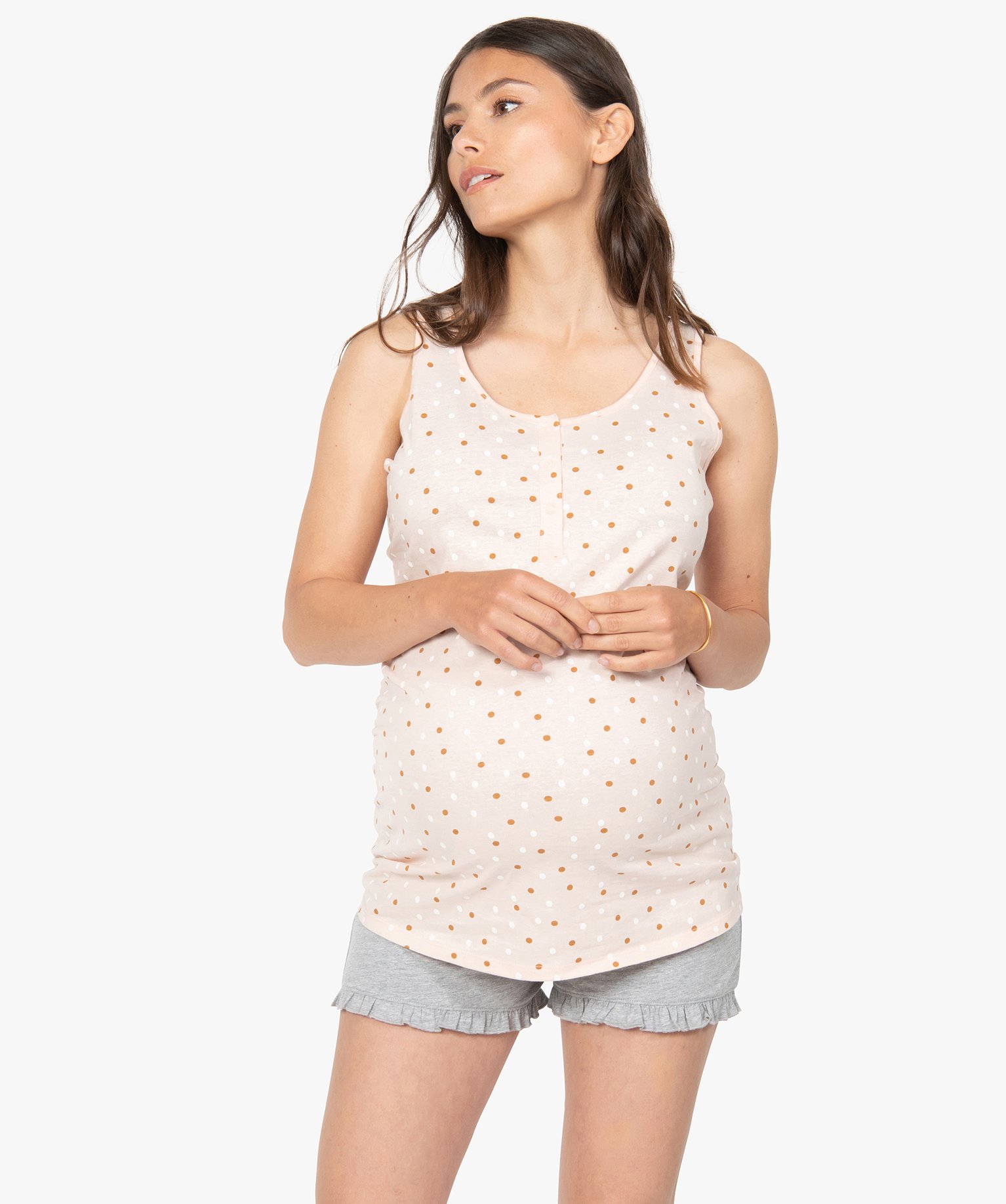 Pyjashort de grossesse et d'allaitement à motifs rose | GEMO