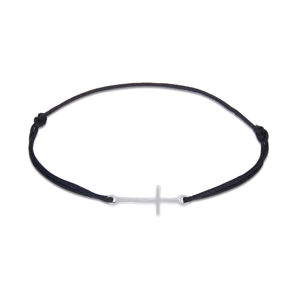 Elli Elli Bracelet Femmes Tendance Croix Symbole Élastique Nylon Noir en argent sterli Bracelet