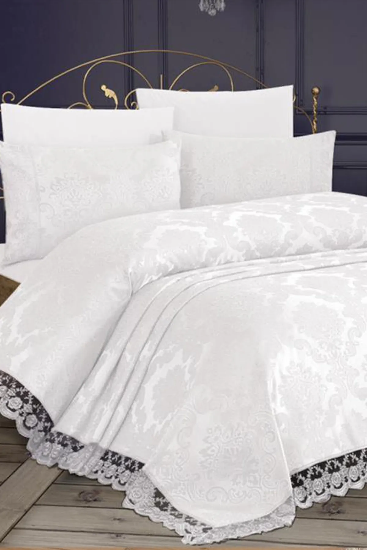 Çeyiz Diyarı  Französische Spitze Kure Tagesdecke für Einzelbett, Creme