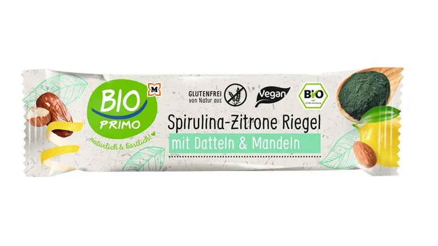 BIO PRIMO Bio Spirulina-Zitrone Riegel mit Datteln & Mandeln 40 g