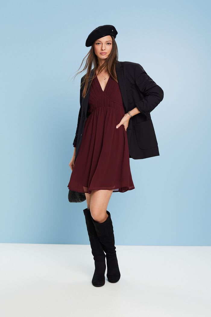 Chiffon-Minikleid mit V-Ausschnitt