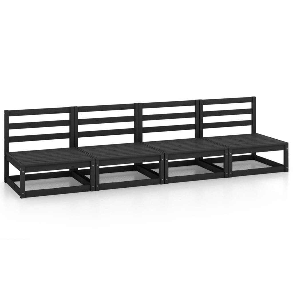 vidaXL Loungesofa Outdoor-Sofa 4-Sitzer Schwarz Massivholz Kiefer, 1 Teile