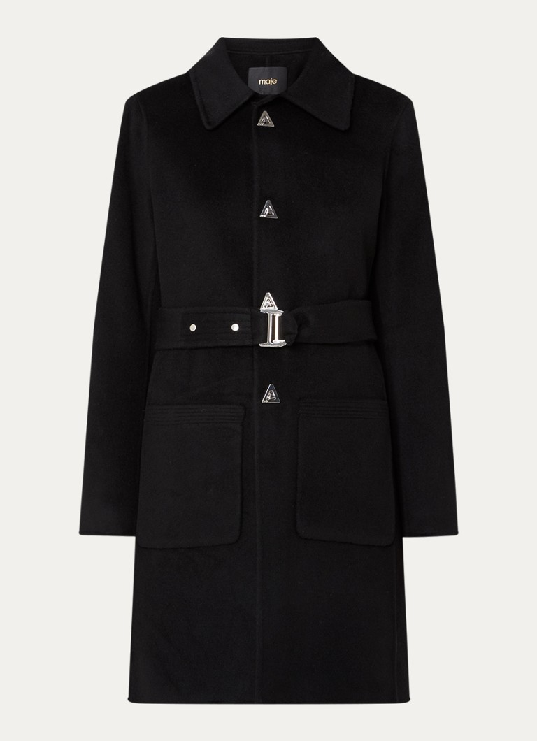 Maje coat in wool blend with belt and patch pockets