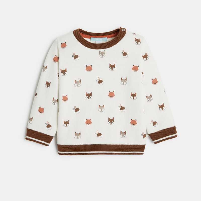 Pull épais maille tricot imprimé animaux blanc bébé garçon