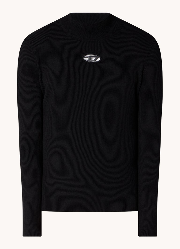 Diesel K-Zackary rib knitted turtleneck with logo and cut-out detail