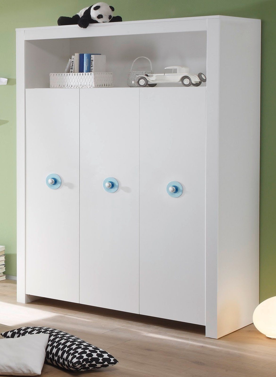 trendteam Kleiderschrank Olivia (3-türig, 130 x 186 cm, Schrank weiß matt) auch mit rosa oder blau
