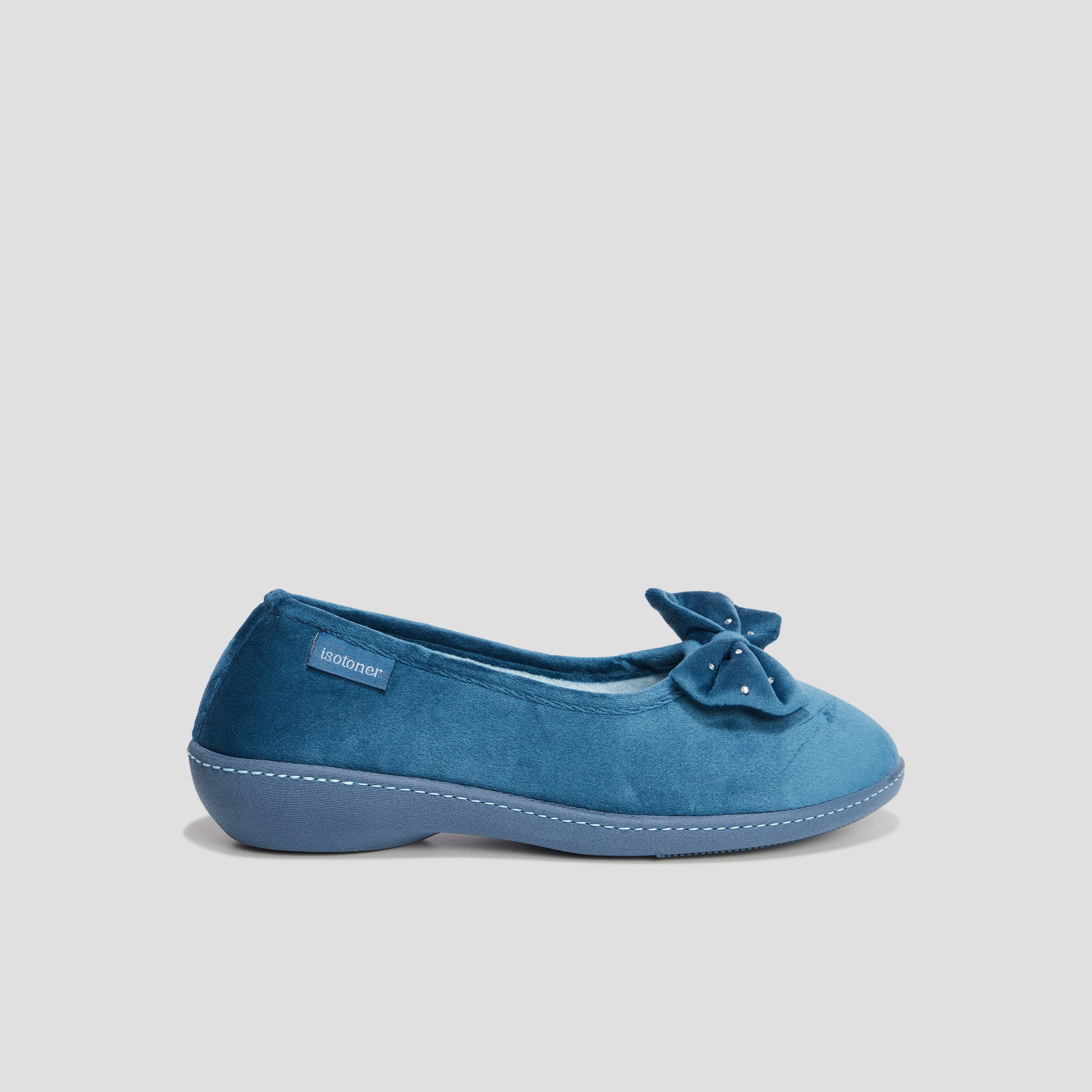 Chaussons ballerines velours Isotoner bleu canard femme | La Halle
