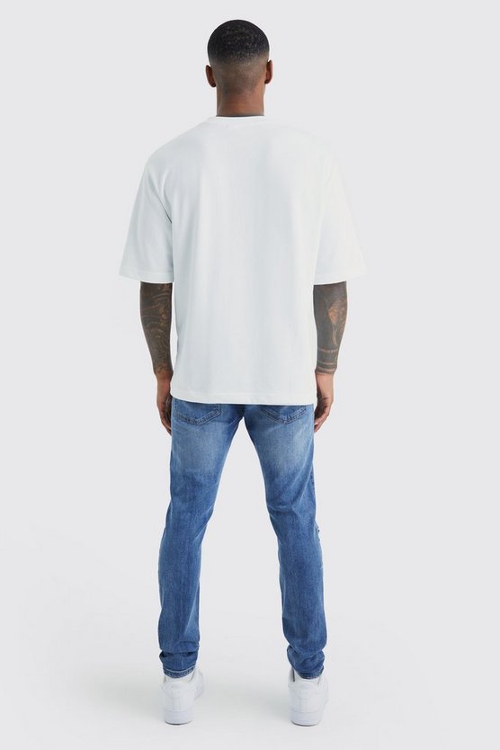 Skinny Biker Jeans aus Stretch mit Rissen und Flicken