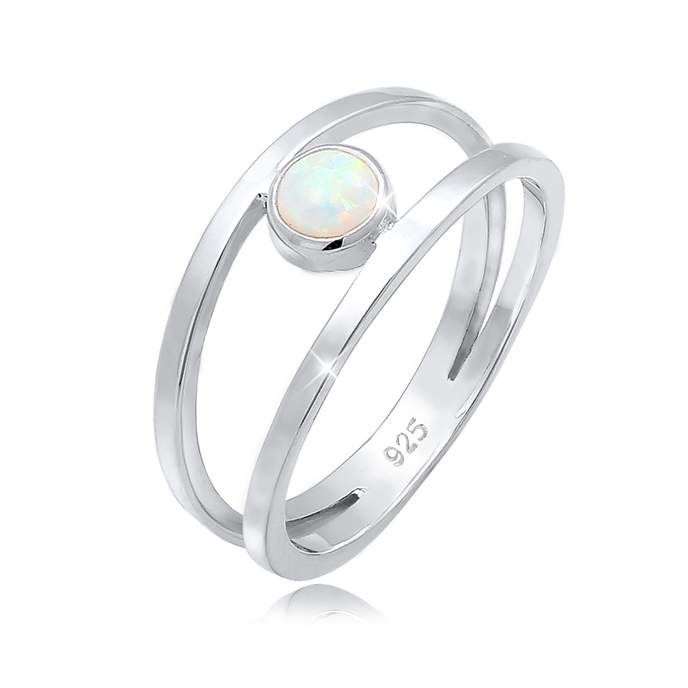 Elli Elli Bague Femmes Opale Synthétique à Double Sein en Argent Sterling 925 Bague