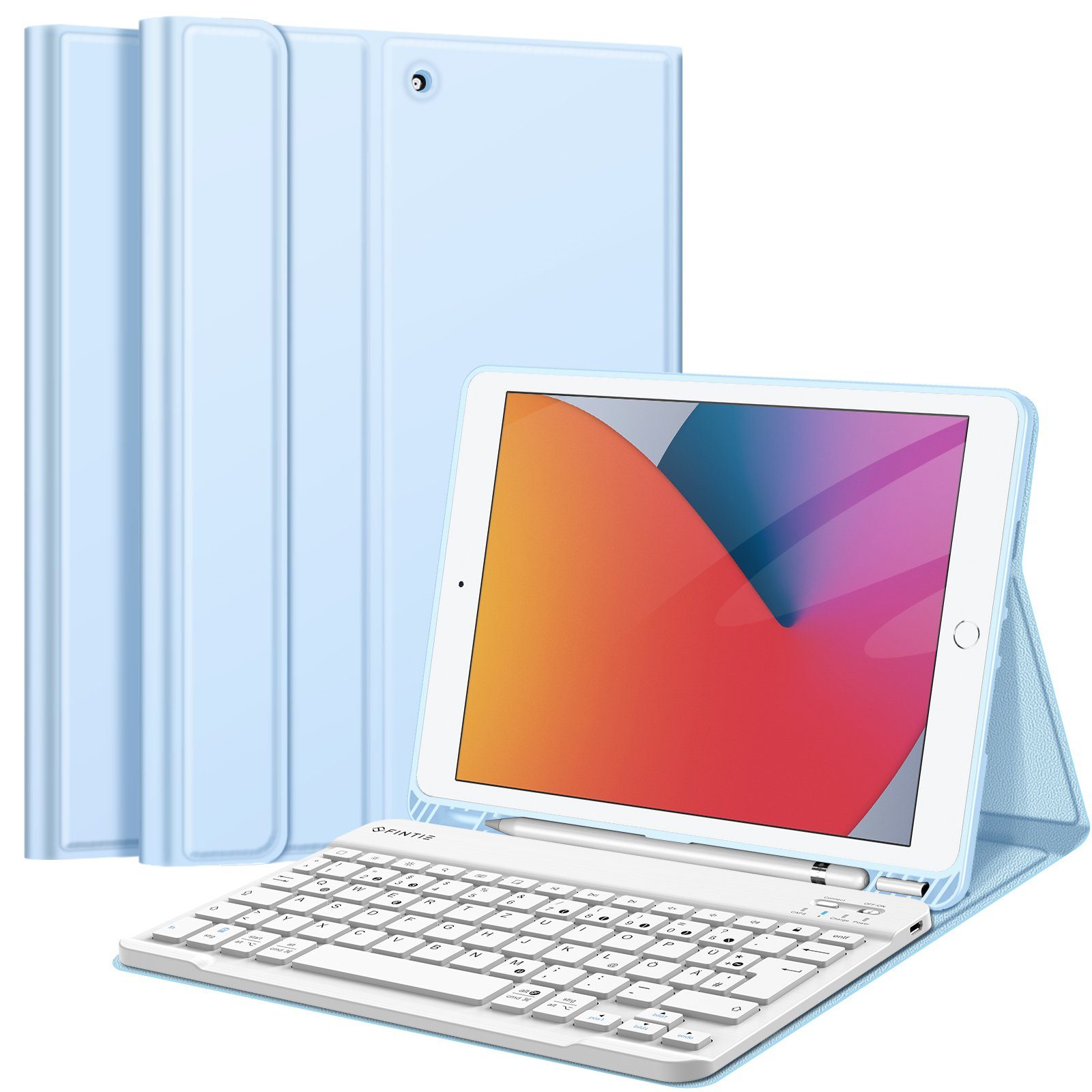Fintie Tablet-Hülle TPU Tastatur Hülle für iPad 10.2 Zoll (9/8/7 Gen - 2021/2020/2019), mit Pencil Halter und magnetisch Tastatur mit QWERTZ Layout