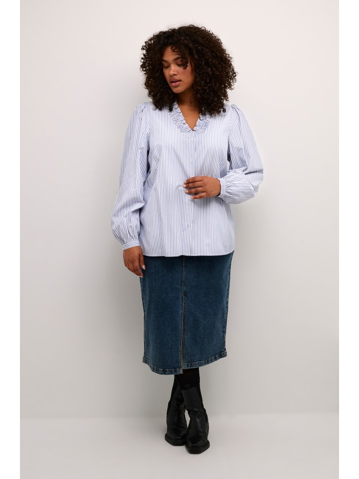 KAFFE curve Langarm - Hemd KCmaia in Blue and white stripe günstig kaufen