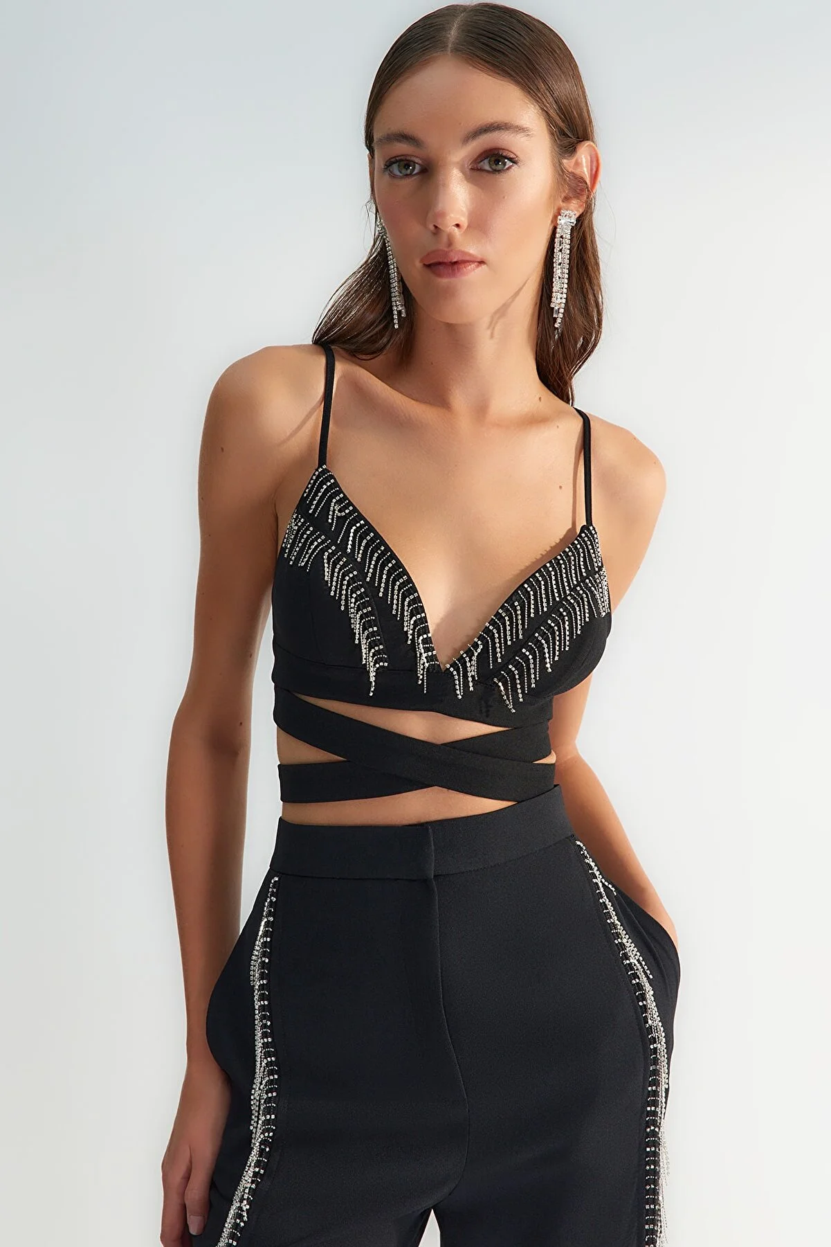 Trendyol Collection  X Zeynep Tosun Black Stone Accessoire Bustier TCLSS23BS00015