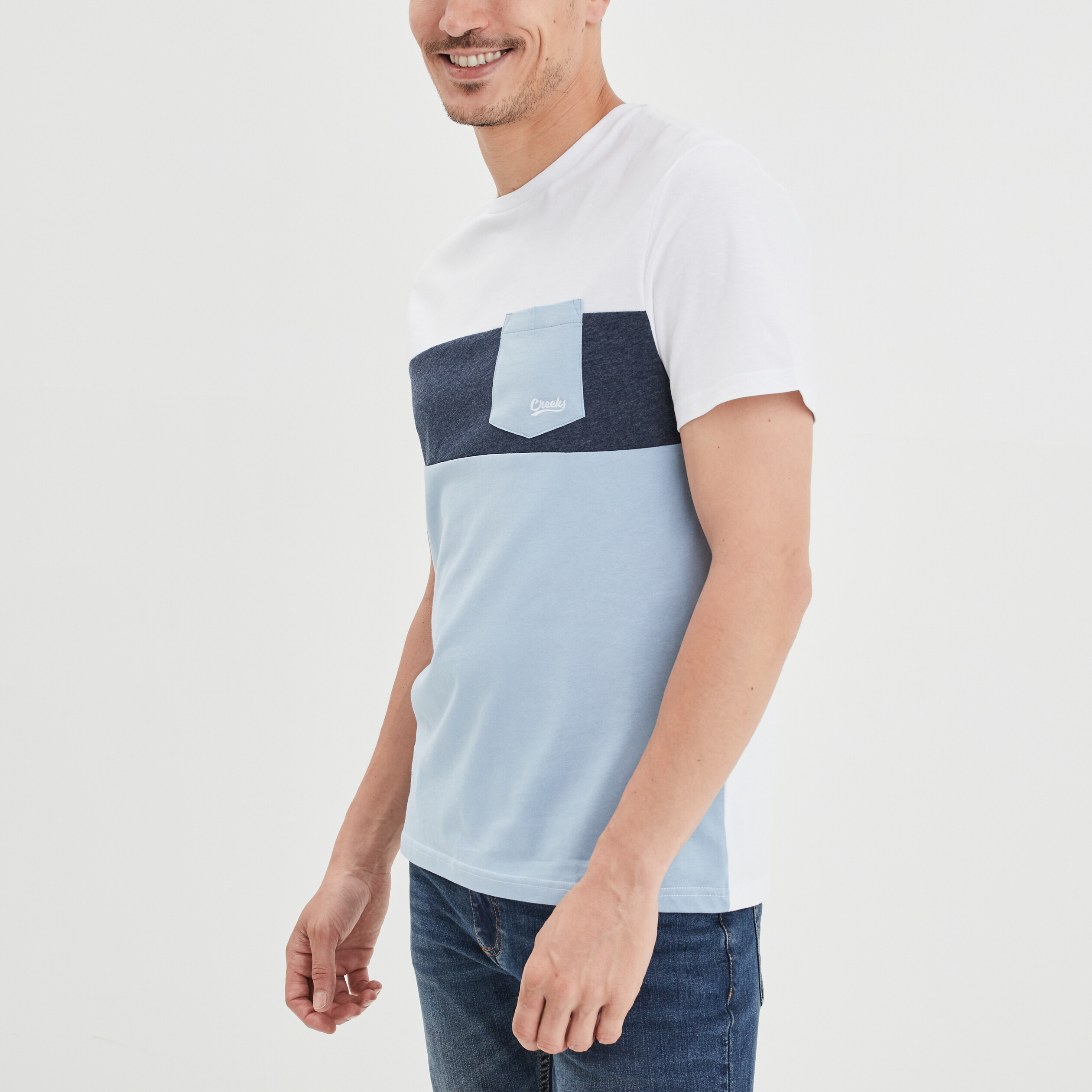 T-shirt droit 1 poche buste Creeks bleu ciel homme | La Halle