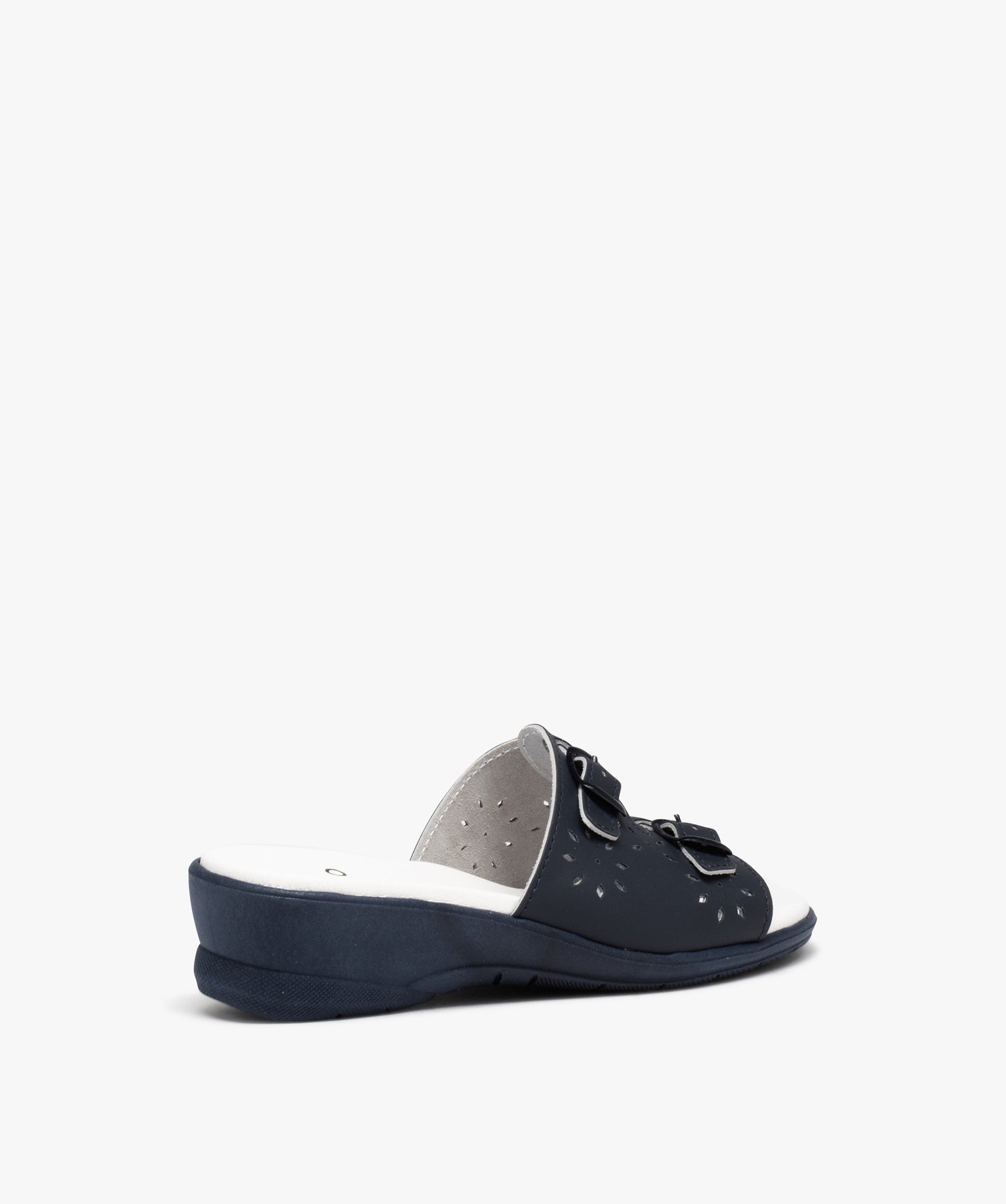 Mules femme confort à large bandeau ajouré et brides à bo... marine | GEMO