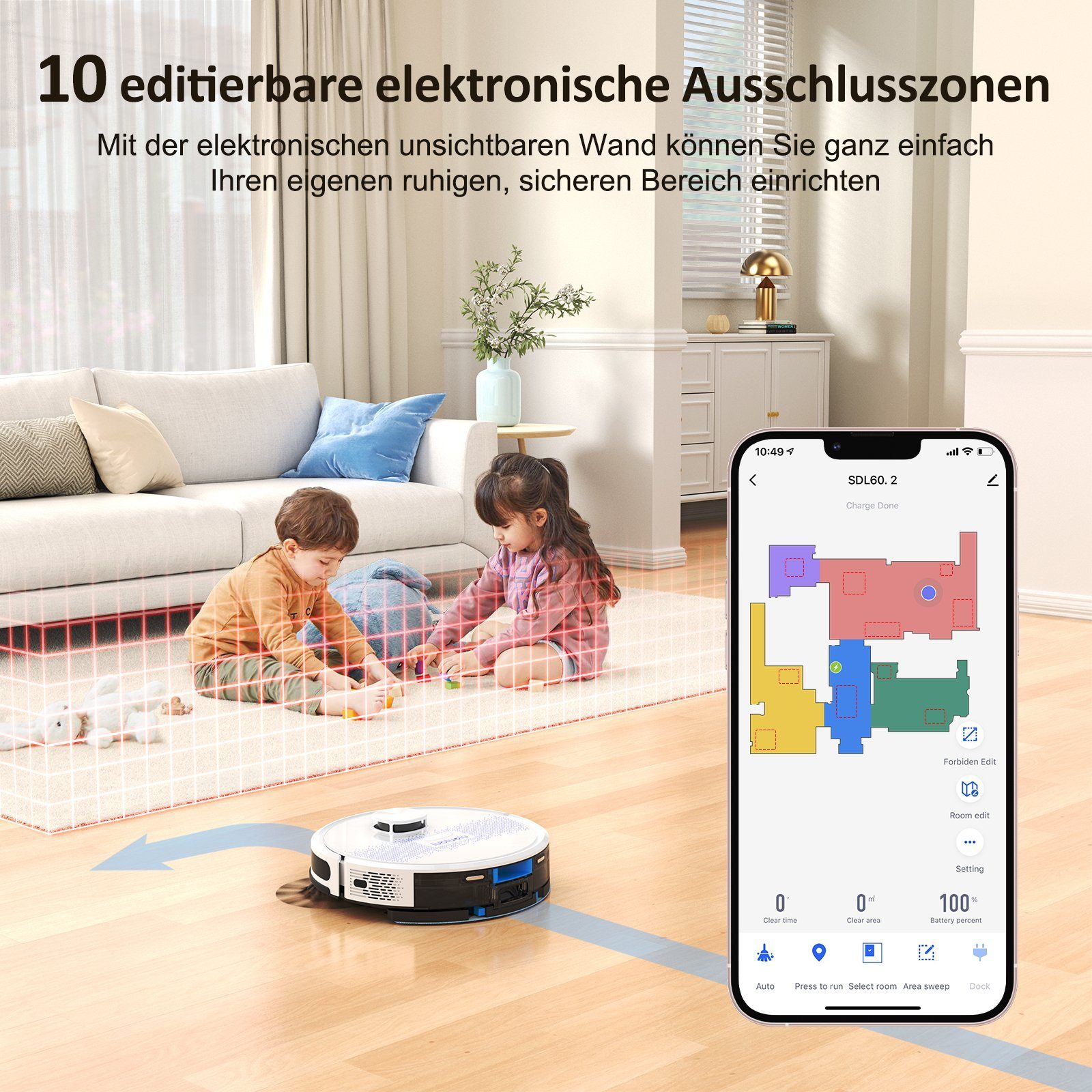 oyajia Nass-Trocken-Saugroboter LiDAR Lasernavigation Saug- und Wischroboter Saugroboter, 42,00 W, Beutellos, mit Wischfunktion,10 No-Go-Zonen,3000Pa, Selbstaufladender