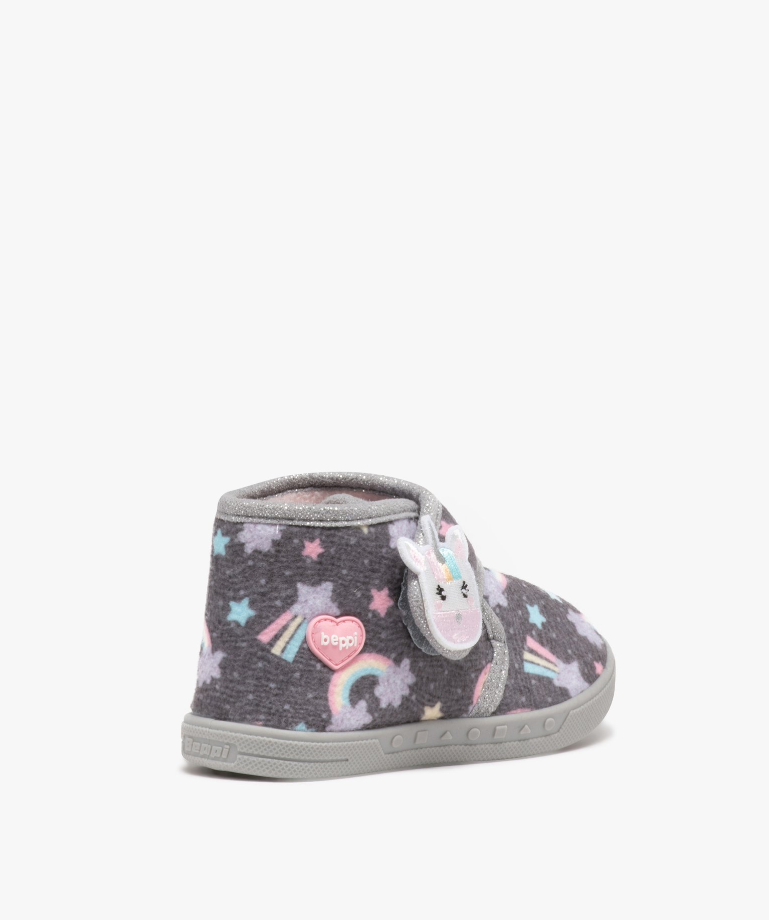 Chaussons fille bottillons à scratch en jersey imprimé - B... gris | GEMO