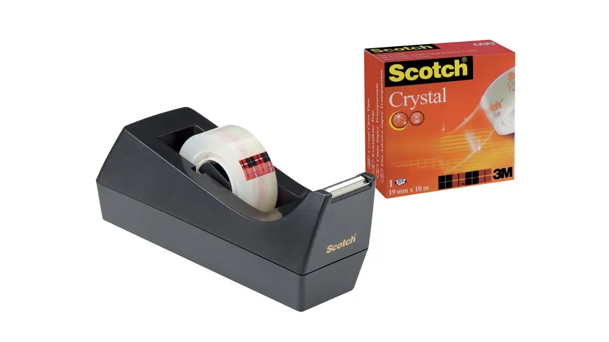 Scotch Tischabroller C38 mit 1 Rolle Crystal Clear Klebeband 10 m schwarz
