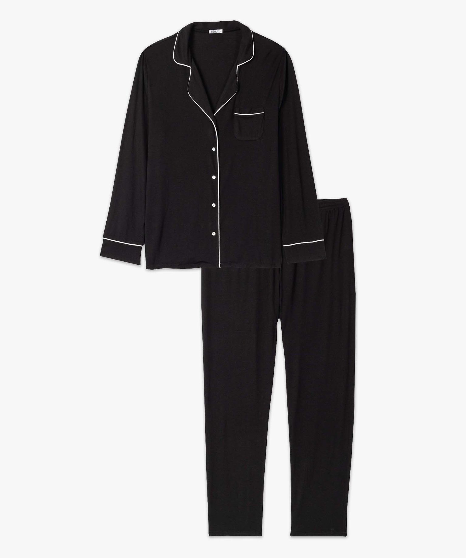 Pyjama femme grande taille deux pièces : chemise et pantalon noir | GEMO