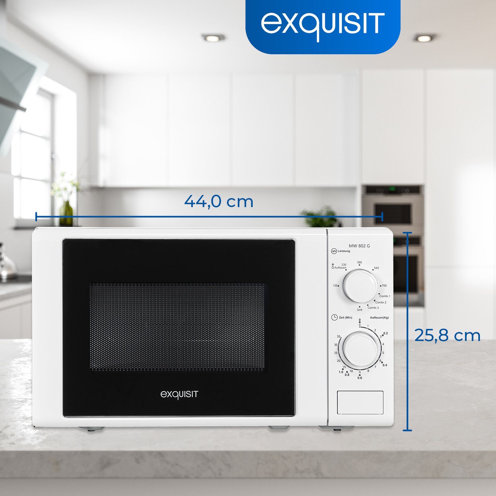 exquisit Mikrowelle MW 802 G, Grill, 20,00 l, kompakte Mikrowelle mit Grillfunktion, platzsparend, inkl. Timer