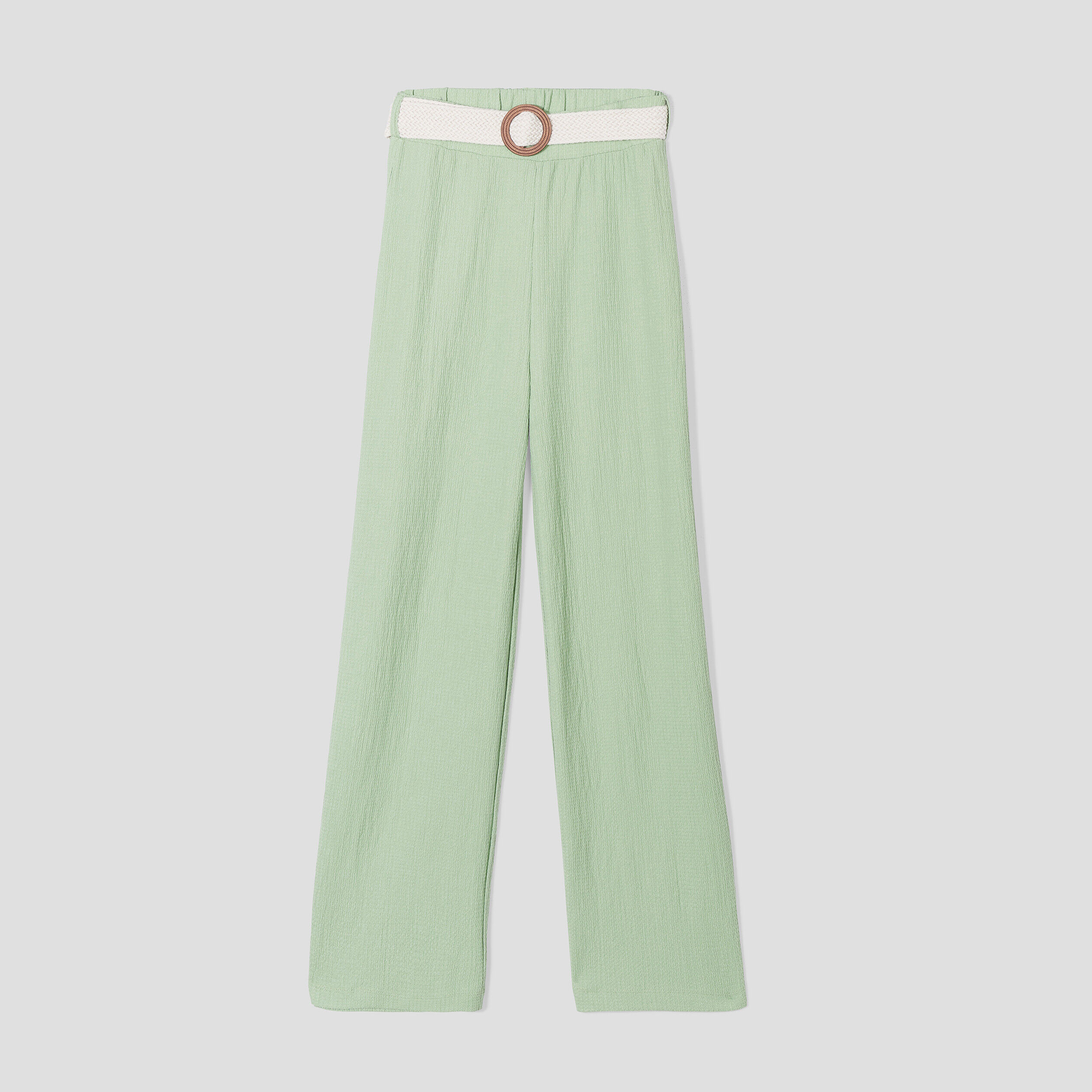 Pantalon large ceinturé vert clair femme | Cache Cache