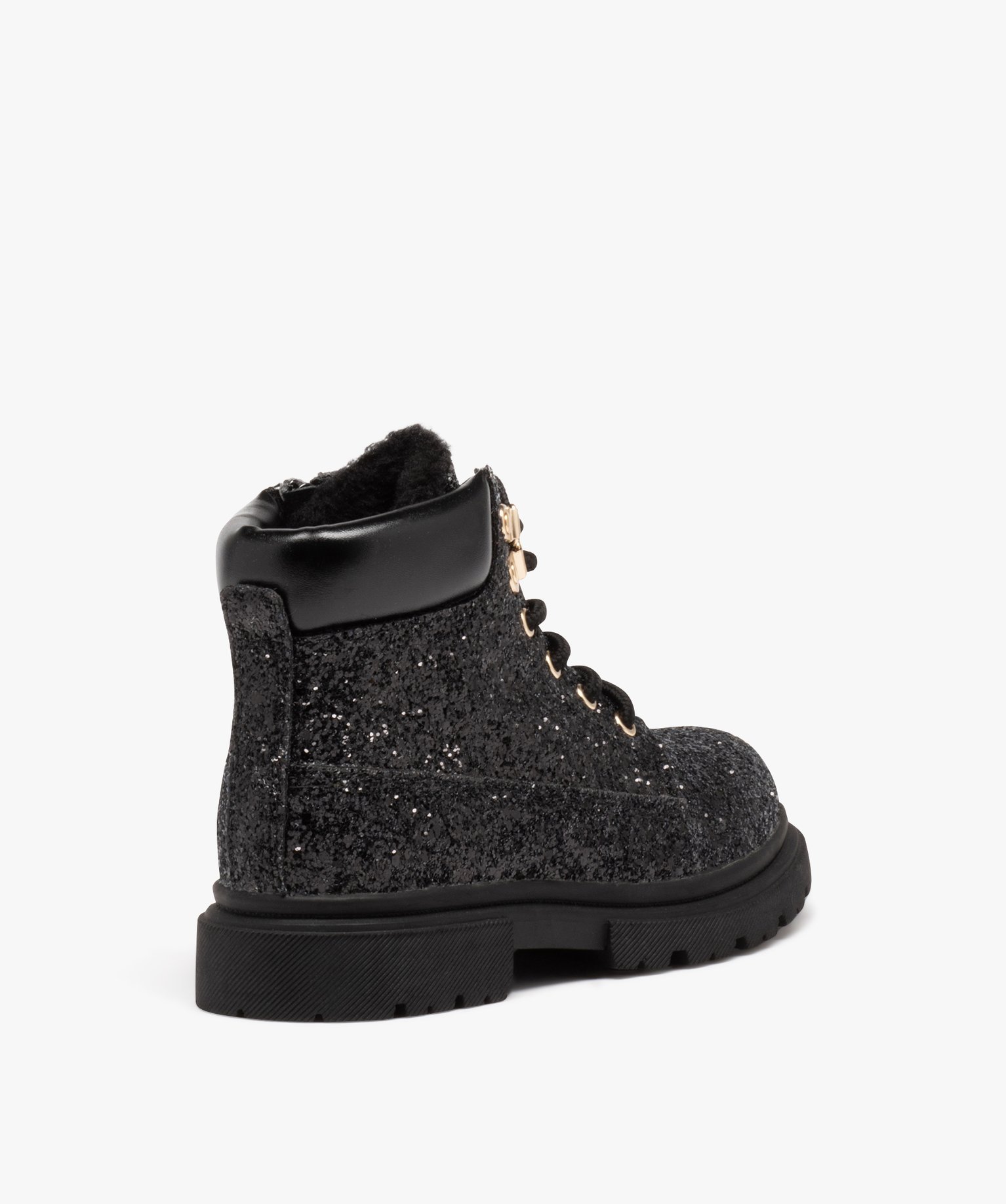 Boots fourrées à paillettes et lacets fille noir | GEMO