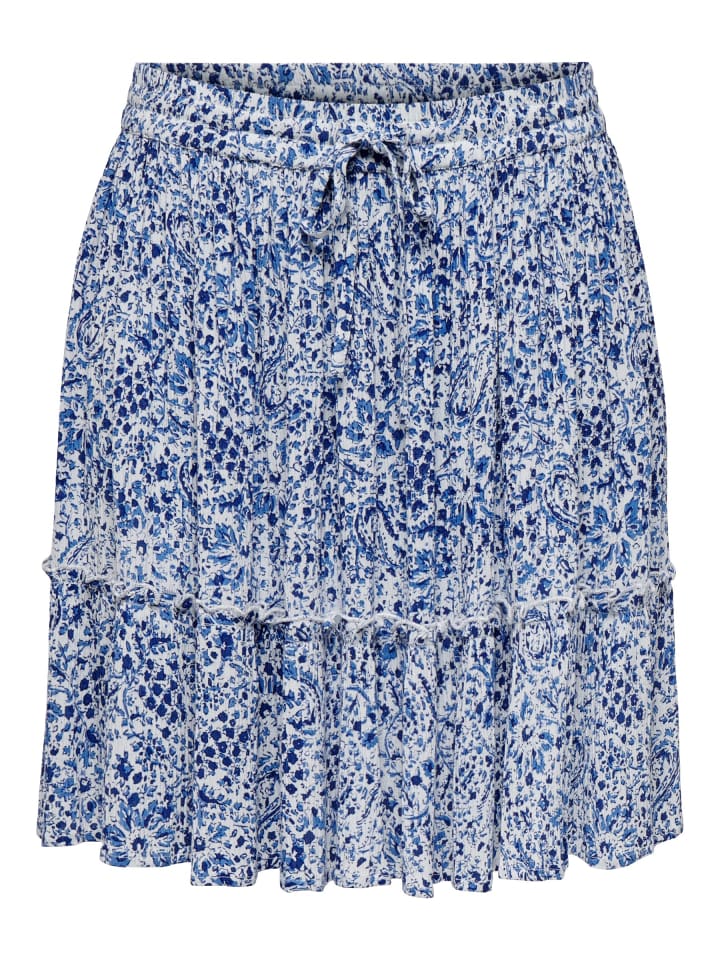 ONLY Gemusterter Mini-Rock mit Rüschen und Kordelzug in Blau günstig kaufen M