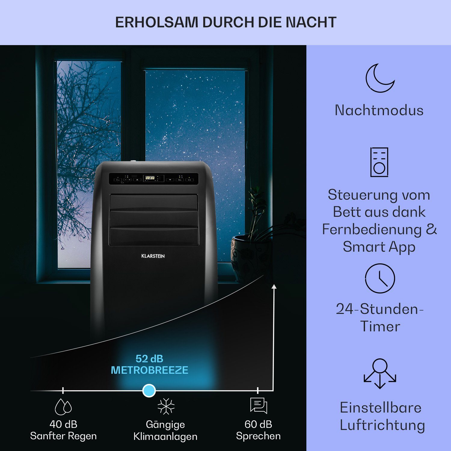Klarstein Klimagerät Metrobreeze Rom Smart, Klimagerät mobil Air Conditioner Kühlgerät Luftkühler