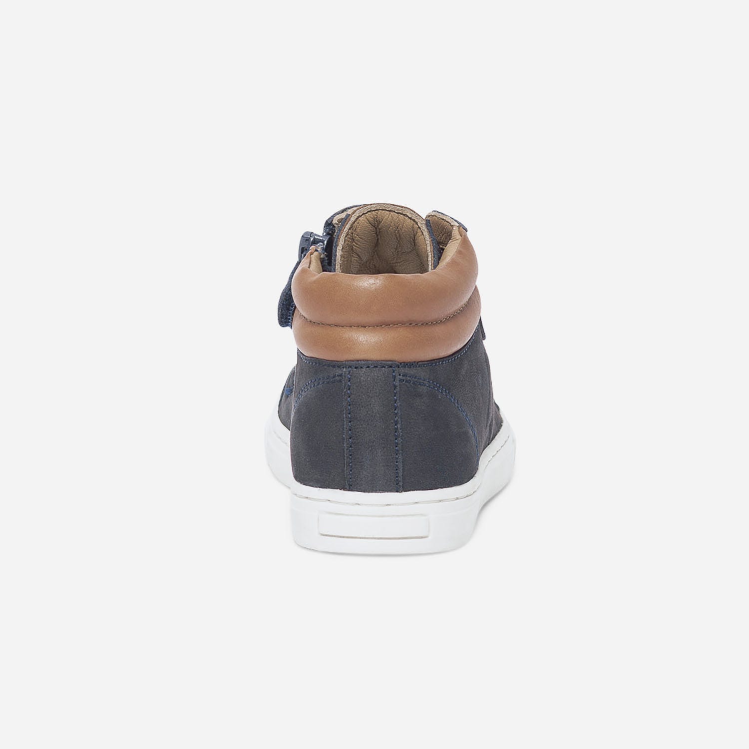 Basket bleu et camel en cuir