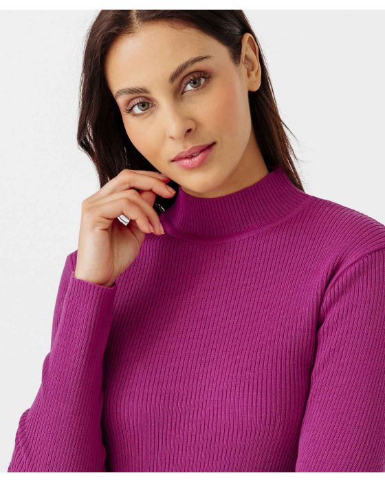 Pull col montant, 50% laine mérinos, uni et rayé